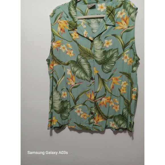 Aloha Hut Hawaii Tops - Aloha Hut Hawaii Womens 2X Tropical Floral Rayon Sleeveless Camp Shirt Green